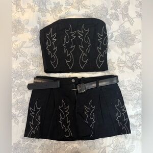 NWT Black Embroidered Mini Skort with Matching Bustier Top